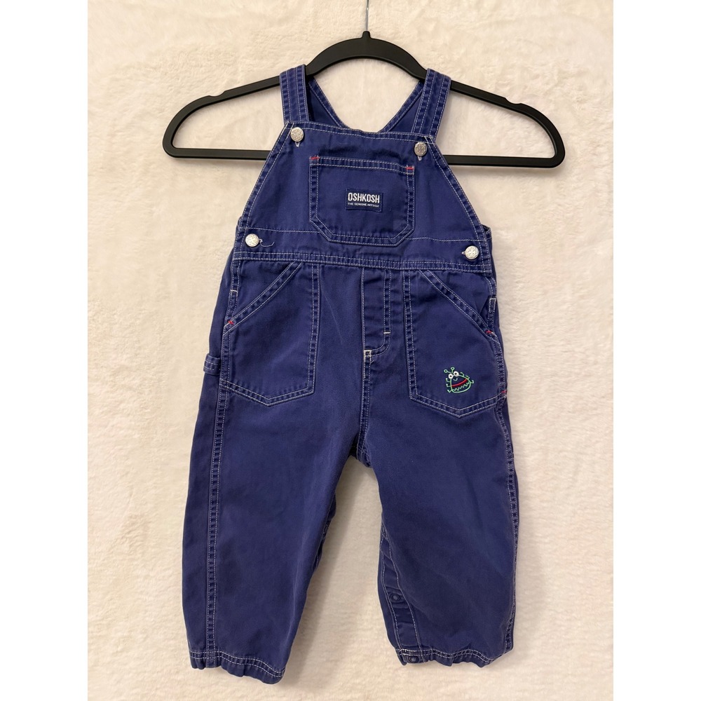 OshKosh Bgosh Baby Boy 24M Navy Blue Cotton Overalls Monster Embroidery 834-0004